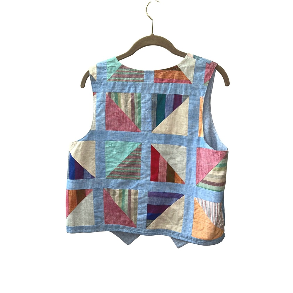 Quilted Patchwork Vest Blue Geometric Bohemian Fe… - image 2